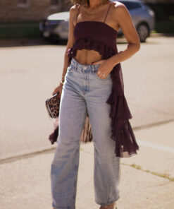 Ruffled Irregular Hem Halter Top