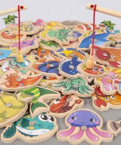 Montessori Wooden Fishing Toys For Children Magnetic Marine Life Cognition Fish Games Parent-Child Interactive Educational Toy