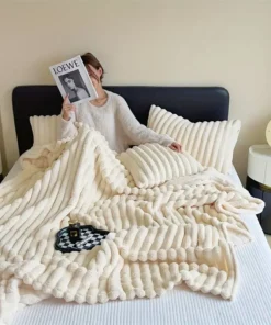 Simplicity Solid Color Thick Wide Strip Multifunctional Blanket Autumn Winter Flannel Bedroom Warm blanket Leisure Time Blanket
